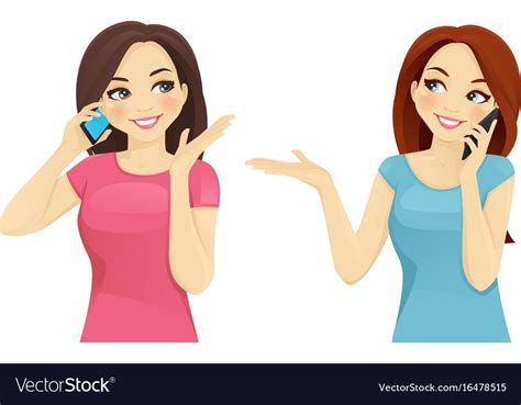 Two women talking on phone smiling vector illustration. Download a Free ...