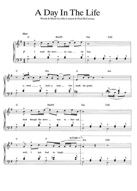 A DAY IN THE LIFE Easy Piano Sheet music | Easy Sheet Music