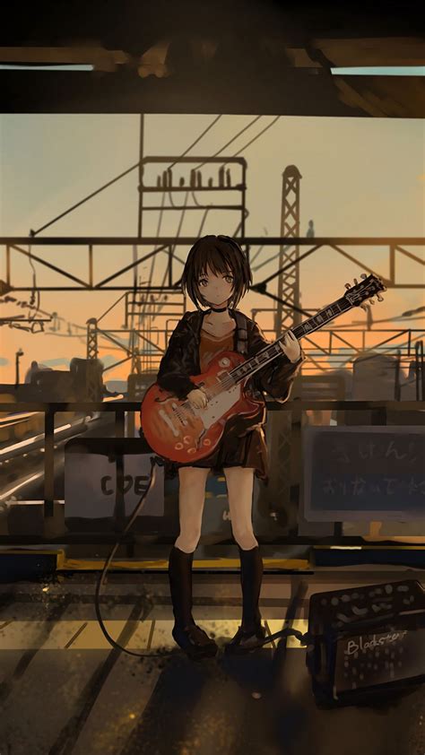 Download wallpaper 1080x1920 girl, guitar, anime, musician, electric ...