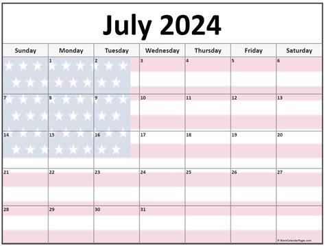 July 4th 2024 Calendar - Printable Calendar 2024