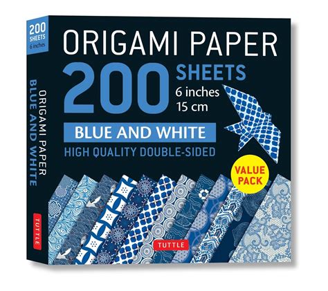 Origami Paper 200 sheets Blue and White Patterns 6" (15 cm): High-Quality Double Sided Origami ...