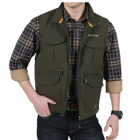 Autumn Men Casual Vests Cotton chaleco Outwear Mens Waistcoat Military Army Green Khaki Plus ...