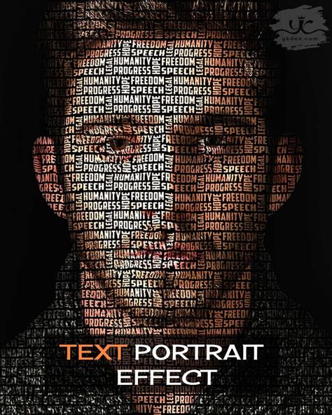 the text portrait effect in photoshopped to look like a man's face