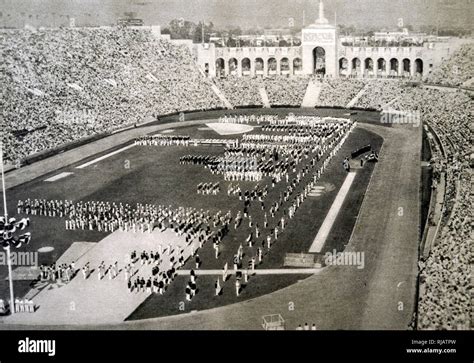 The 1932 Los Angeles Olympic opening ceremony held in the Olympic Stadium. 100,000 spectators ...