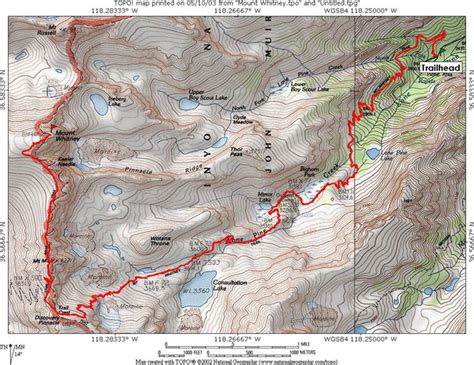 Mount Whitney; Inyo National Forest, CA. Topo Map, Profile and Trail ...