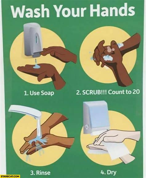 Wash your hands: use soap, scrub, rinse, dry black man becomes white man | StareCat.com