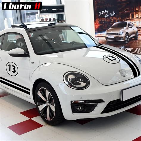 Car Styling Set Hood Roof Side Dual Stripes Body Vinyl Decal for Volkswagen Beetle 2011 Present ...