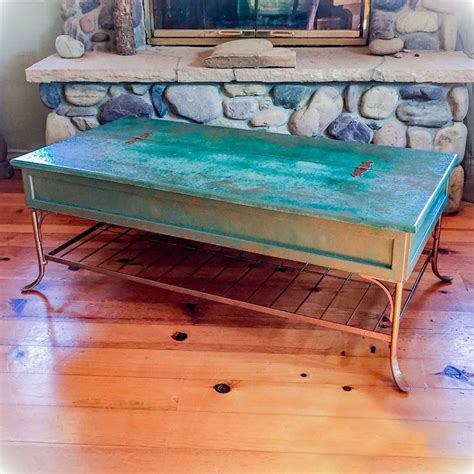 Patina, Rusted Copper, Coffee Table, with hinged tabletop, from Reincarnated with Love 💙 boho ...