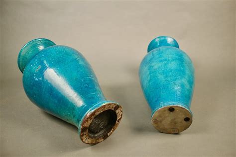 Proantic: Pair Of Chinese Blue Cracked Ceramic Vases