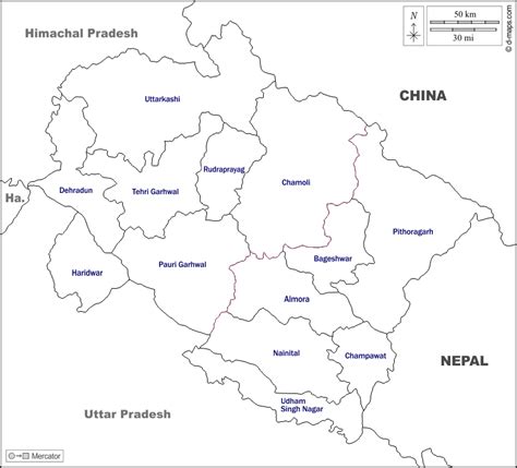 Uttarakhand free map, free blank map, free outline map, free base map ...