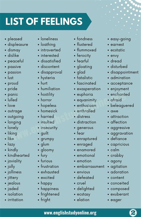 List of Feelings: 250+ Feeling Words with Useful Examples - English Study Online in 2022 | Good ...