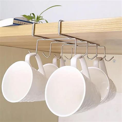 Stainless Steel Hanger Hooks Cupboard Coffee Cup Holder Drainer Hanger Closet Under Shelf 8 Hook ...