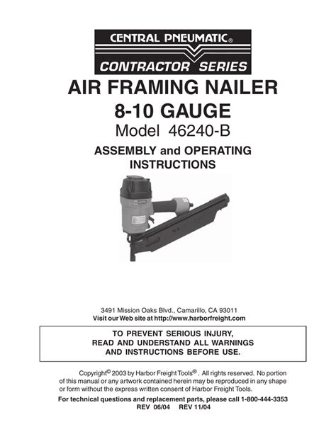 Central pneumatic framing nailer parts