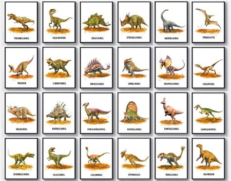 24 Dinosaur Names Posters Watercolor Realistic Dinosaurs Decor - Etsy