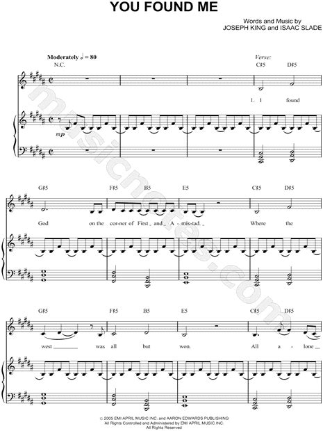 The Fray "You Found Me" Sheet Music in G# Minor (transposable) - Download & Print - SKU: MN0069774