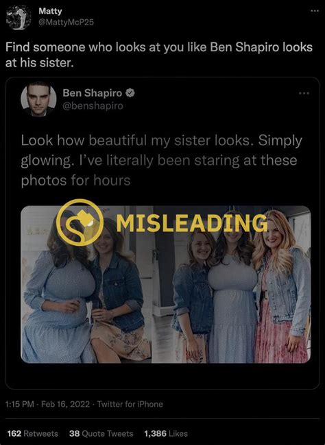 snopes.com on Twitter: " False. Ben Shapiro never tweeted, "look how beautiful my sister looks ...