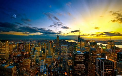 New York City Skyline - Sunset Wallpaper | Hd Desktop Wallpaper