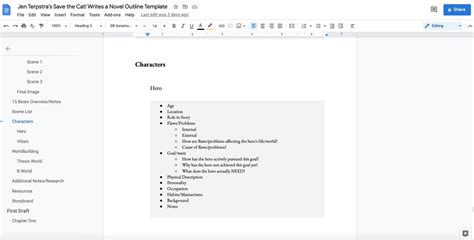 Save the Cat! Writes a Novel Outlining Template for Google Docs — Jen ...