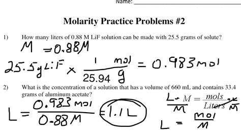 Molarity Examples And Answers