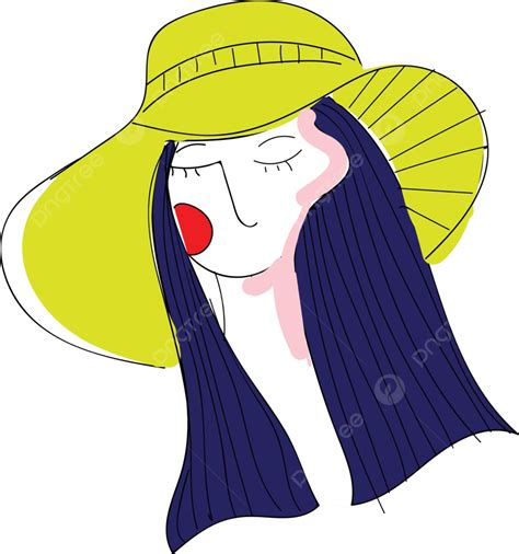 Vectorized Abstract Portrait Of A Girl Sporting Blue Hair And Yellow Hat Vector, Yellow, Chic ...