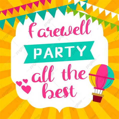 Farewell Party Celebration Card Invitation Template With Air Balloon On Burst Background ...