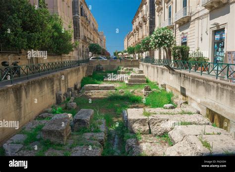 Greek ruins Sicily, view of the remains of an ancient Greek street in ...