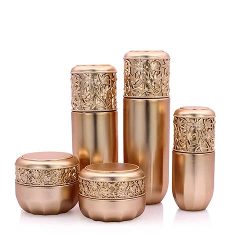 Luxury Rose Gold Glass Beauty Skin Care Cream Jar Set Cosmetic Packaging Empty Lotion Pump ...