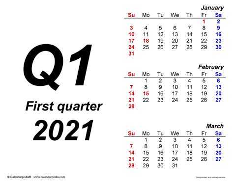 Quarterly Calendars 2021 - Free Printable PDF Templates