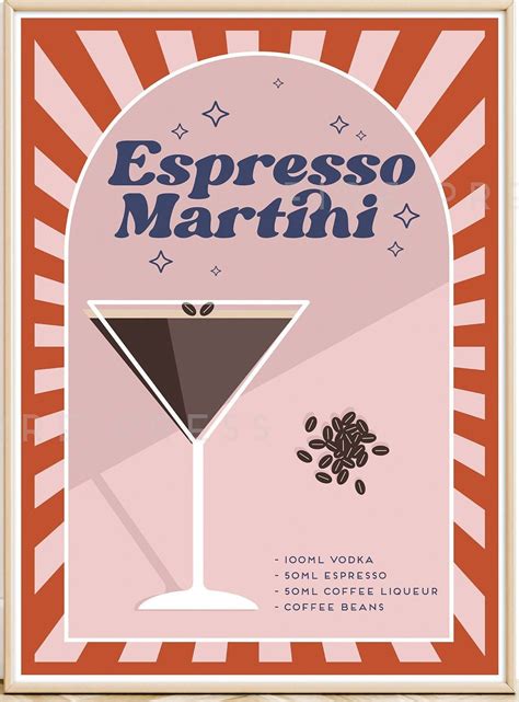 Espresso Martini Print / Retro Poster / Orange Pink / Bar Decor / Kitchen Art / Colourful Print ...