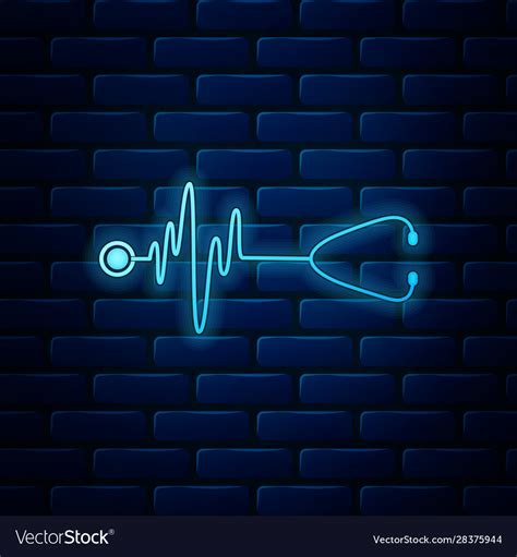 Glowing neon stethoscope with a heart beat icon Vector Image