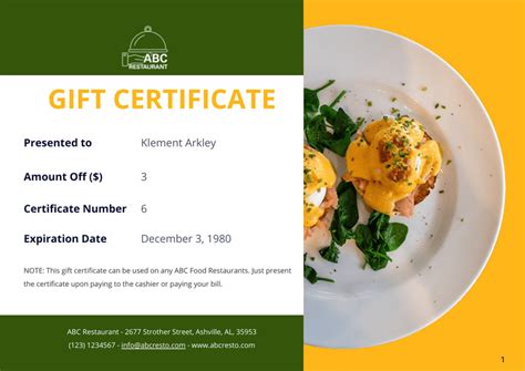 Restaurant Gift Certificate Template - PDF Templates | Jotform