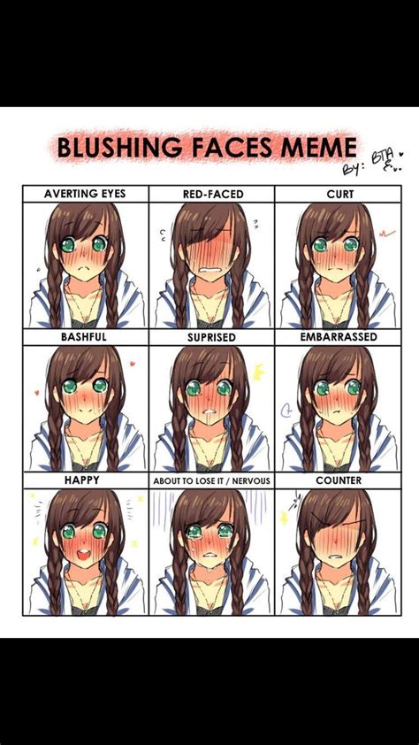 Anime blushing chart. Neat! | Anime faces expressions, Anime expression chart, Anime blush