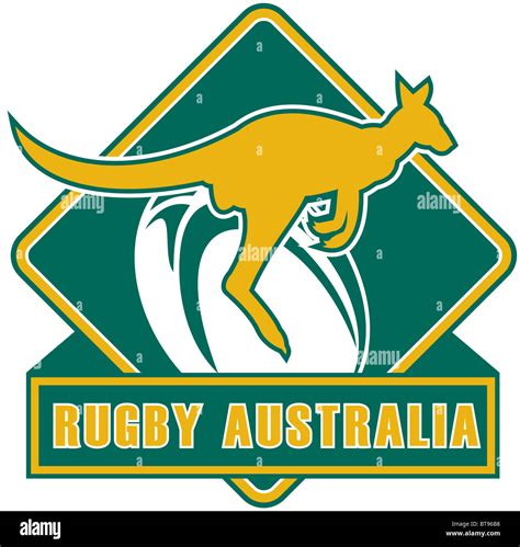 illustration of a kangaroo or wallaby jumping side view with stars and words rugby Australia ...