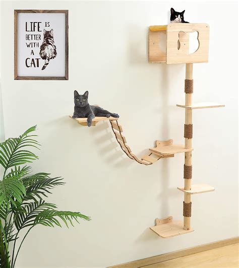 Amazon.com : Cat Tree House with Hammock Wall Mount Cat Shelf Climbing ...