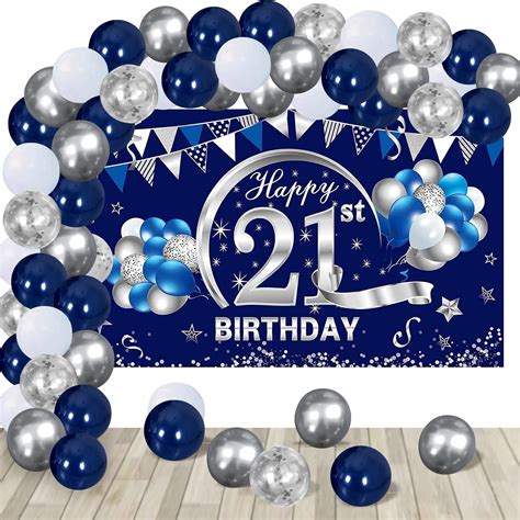 Blue Silver 21st Banner Birthday Decorations Blue Happy 21 Birthday ...