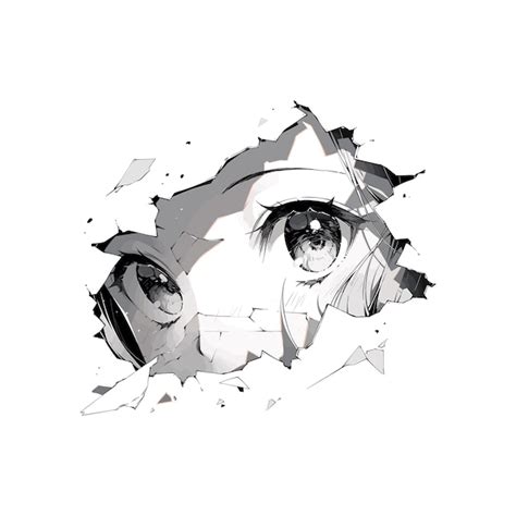 Manga eyes looking from a paper tear black and white color anime girl peeps out isolated ...