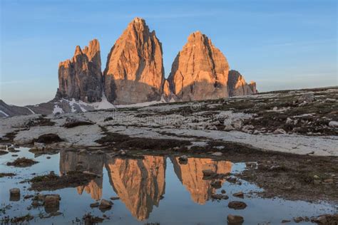 Tre Cime Di Lavaredo at Sunrise, Dolomite Alps, Italy Stock Photo ...