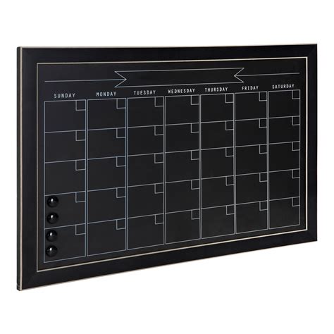 DesignOvation Wyeth Framed Magnetic Chalkboard Monthly Calendar, 17" x 26" Distressed Black ...