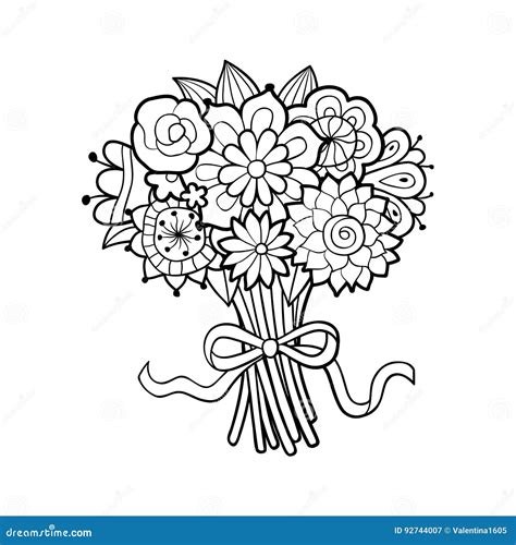 Bunch Of Flowers Black And White Clipart