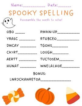 Spooky Spelling- Halloween Spelling Scramble Worksheet by Emily Heid