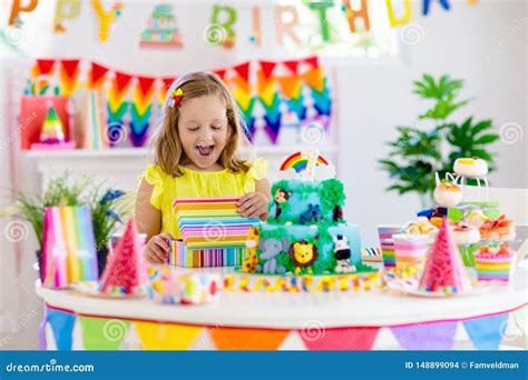 Child Birthday Party. Kids Blow Candle on Cake Stock Photo - Image of baby, child: 148899094