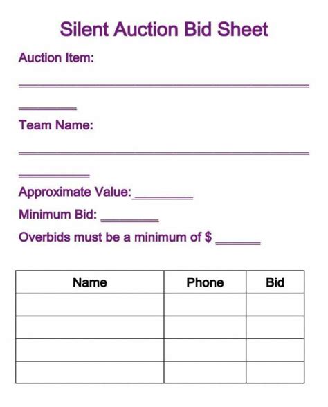 21+ Silent Auction Bid Sheets Free Download | Templates Study intended for Auction Bid Cards ...