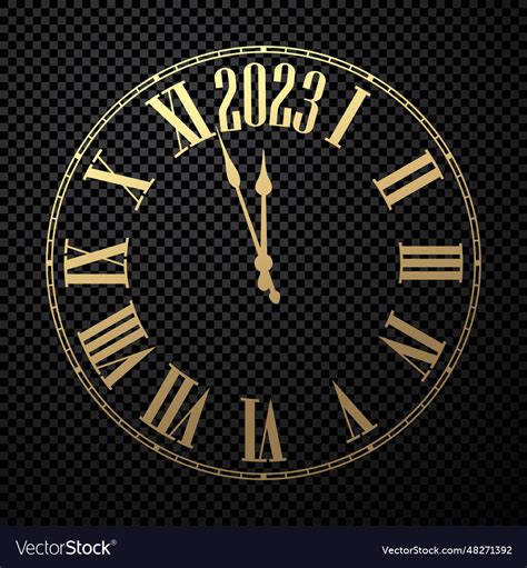 Golden clock showing 2023 on transparent Vector Image