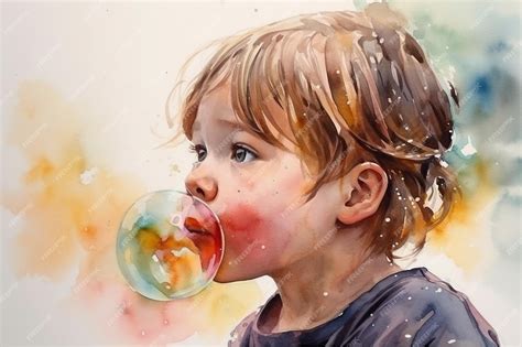 Premium AI Image | A watercolor painting of a child blowing a bubble