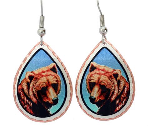 Teardrop Bear Earrings, Buy Colorful Wildlife Grizzly Bear Earrings