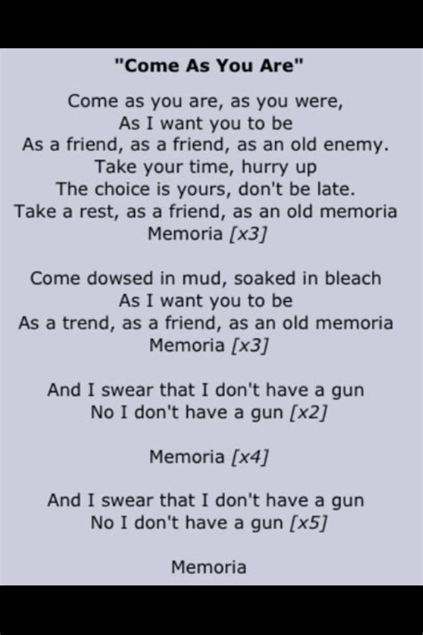 Nirvana Come as You Are Lyrics | Nirvana lyrics, Nirvana (lyrics), Music lyrics