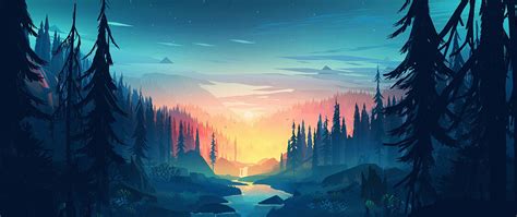 Forest Landscape Drawing Wallpaper