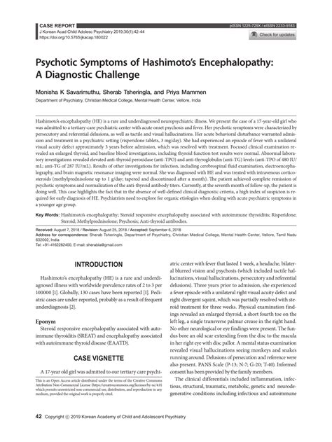 (PDF) Psychotic Symptoms of Hashimoto’s Encephalopathy: A Diagnostic Challenge