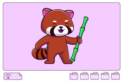 Cute Red Panda Holding Bamboo – MasterBundles