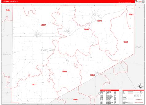 Eastland County, TX Zip Code Wall Map Red Line Style by MarketMAPS ...